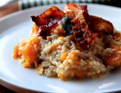 Donal Skehan's pumpkin and crispy pancetta risotto recipe for Thanksgiving