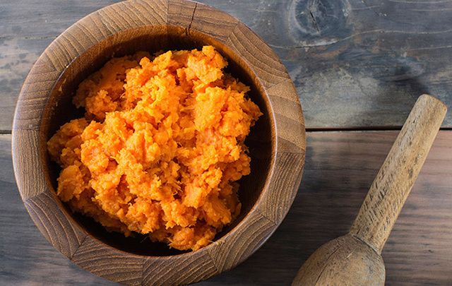 Smashed sweet potatoes to accompany your Thanksgiving dinner