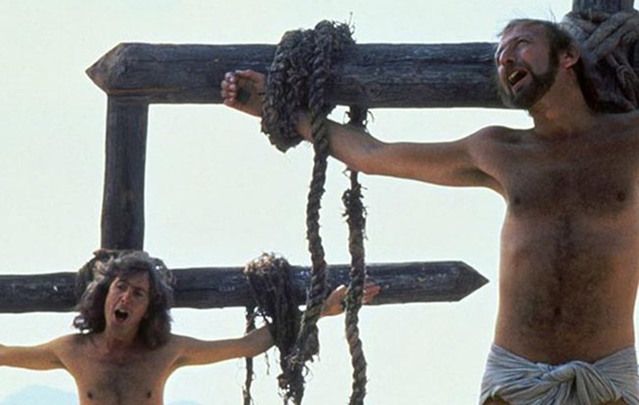 \"The Life of Brian\": Eric Idle and Graham Chapman in the famous \"Always Look on the Bright Side of Life\" scene.