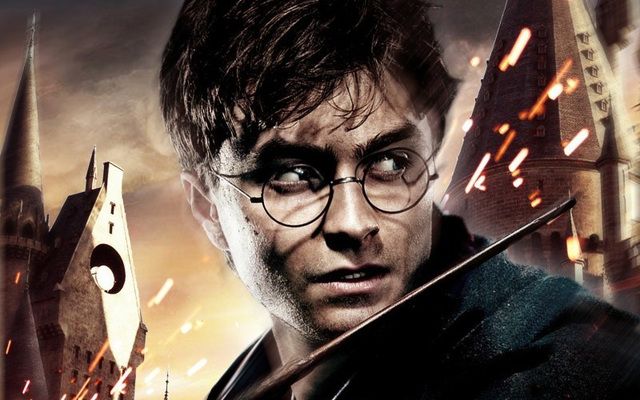 Promotional poster featuring Daniel Radcliffe for \"Harry Potter and the Deathly Hallows: Part 2\"
