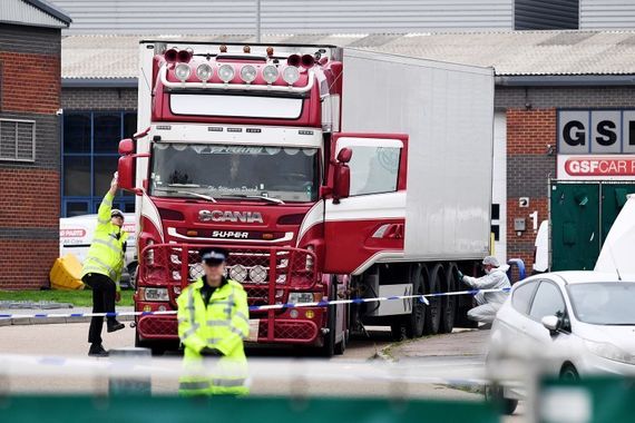 The lorry where the bodies of 39 Vietnamese people were discovered in October 2019. (Getty Images)