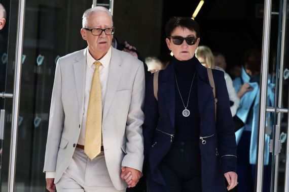 Patric and Geraldine Kriegel, Ana's parents, walking out of court during the case.
