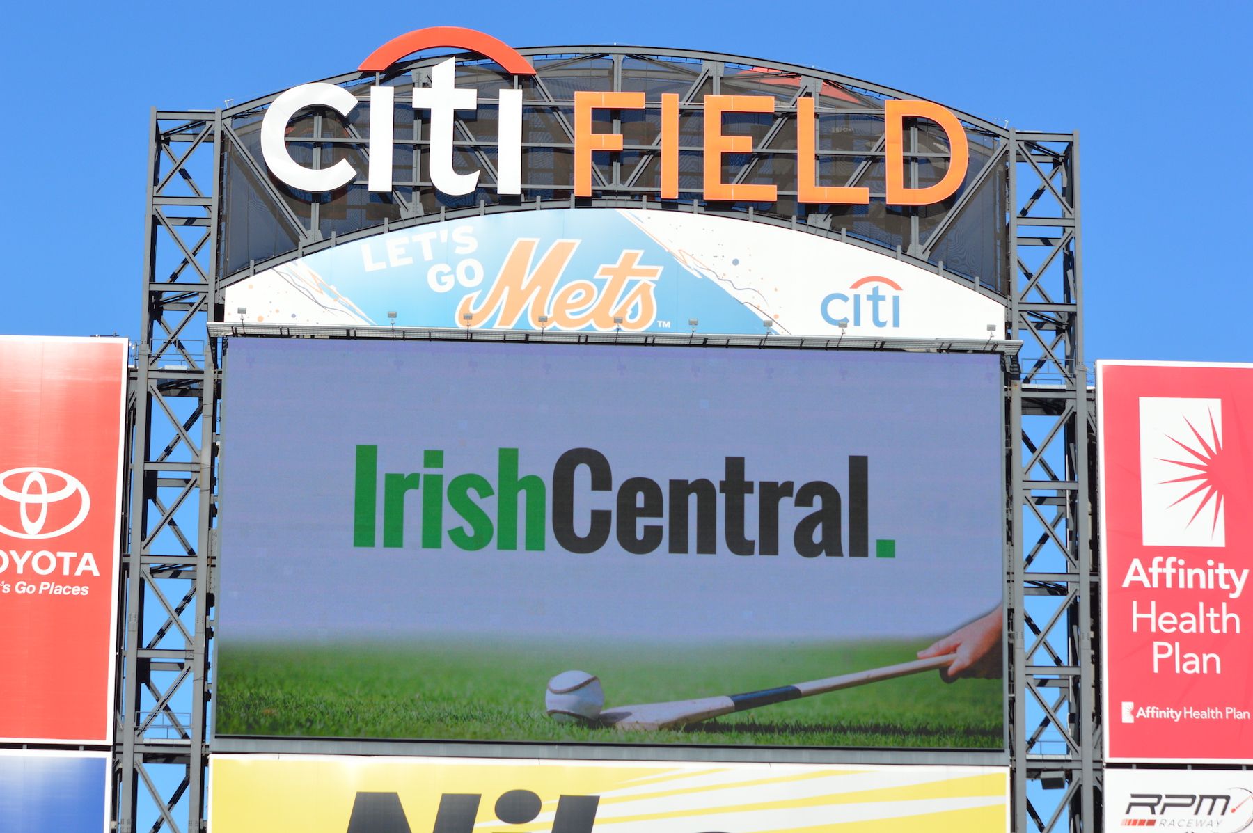 IrishCentral on the jumbotron at Citi Field, in Queens, New York. 