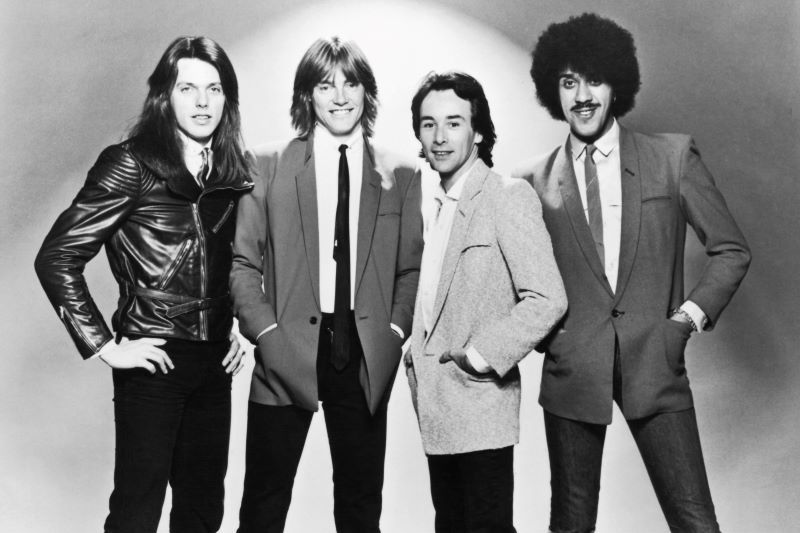 Thin Lizzy circa 1980, L-R: Guitarists Scott Gorham and Snowy White, drummer Brian Downey and singer/bassist Phil Lynott (Getty Images)