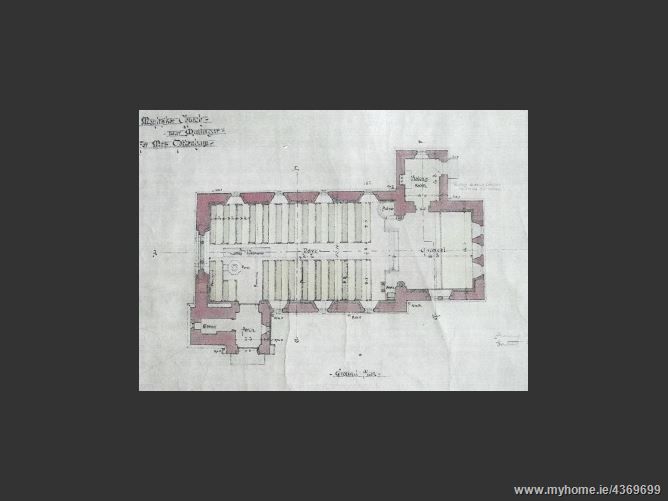 St Nicholas's Church Moyliskar, Mullingar: An old plan of the historic building's interior.