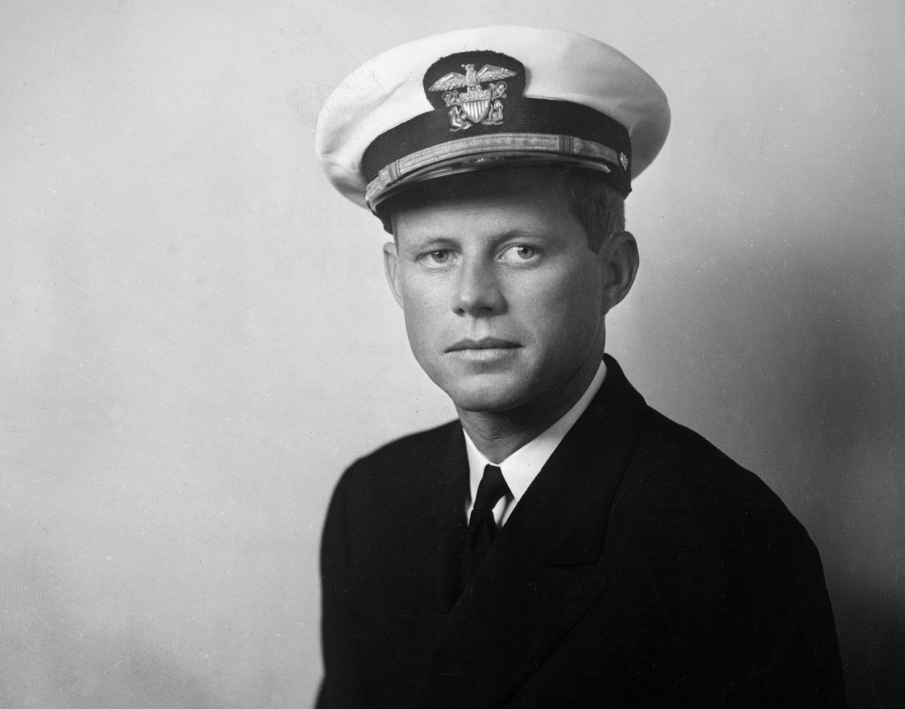 A young John F. Kennedy in his US Naval uniform.