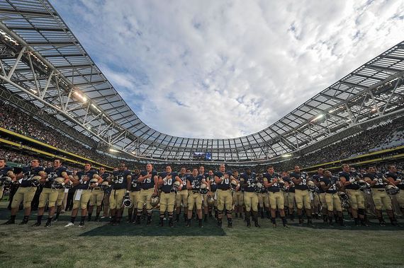 The Notre Dame Fighting Irish lined out in Dublin, in 2012. The Notre Dame Fighting Irish lined out in Dublin, in 2012.
