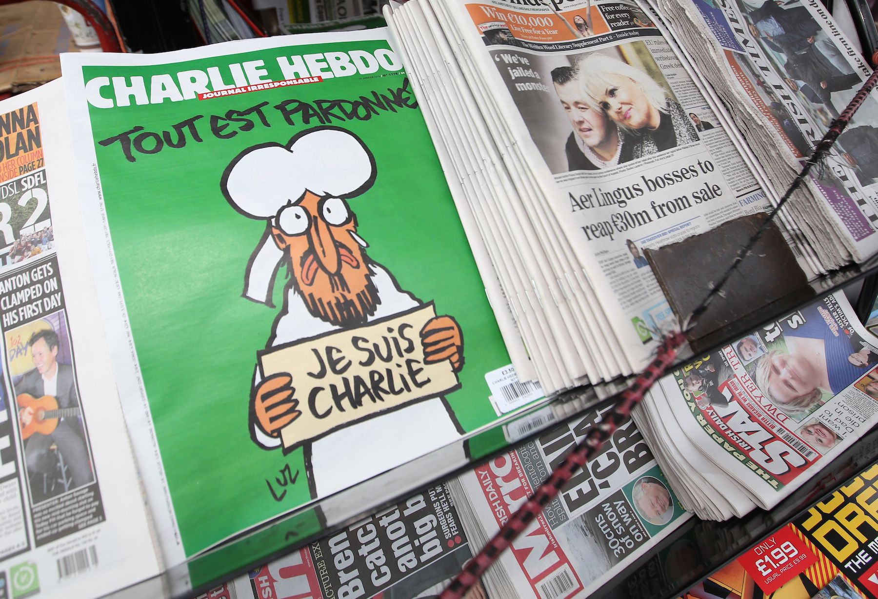 Charlie Hebdo "Je suis Charlie" edition on sale on O'Connell Street, in Dublin.
