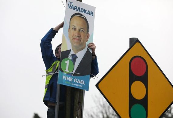 Canvassers for Taoiseach Leo Varadkar begin to put up his election posters. Image: RollingNews.ie.
