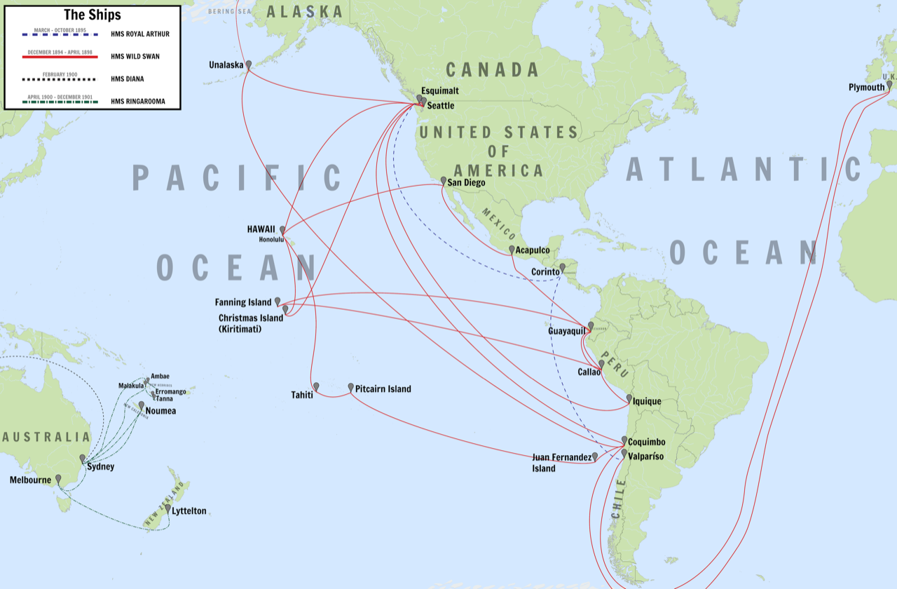 A map of the locations Crean visited while serving in the Navy. Tim Foley