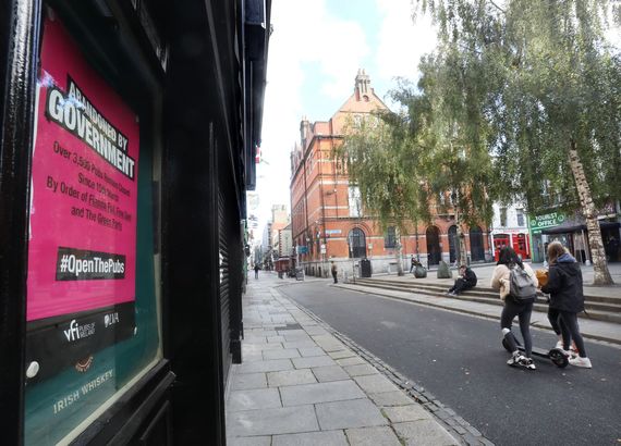 The empty streets of Temple Bar, in Dublin, during lockdown.