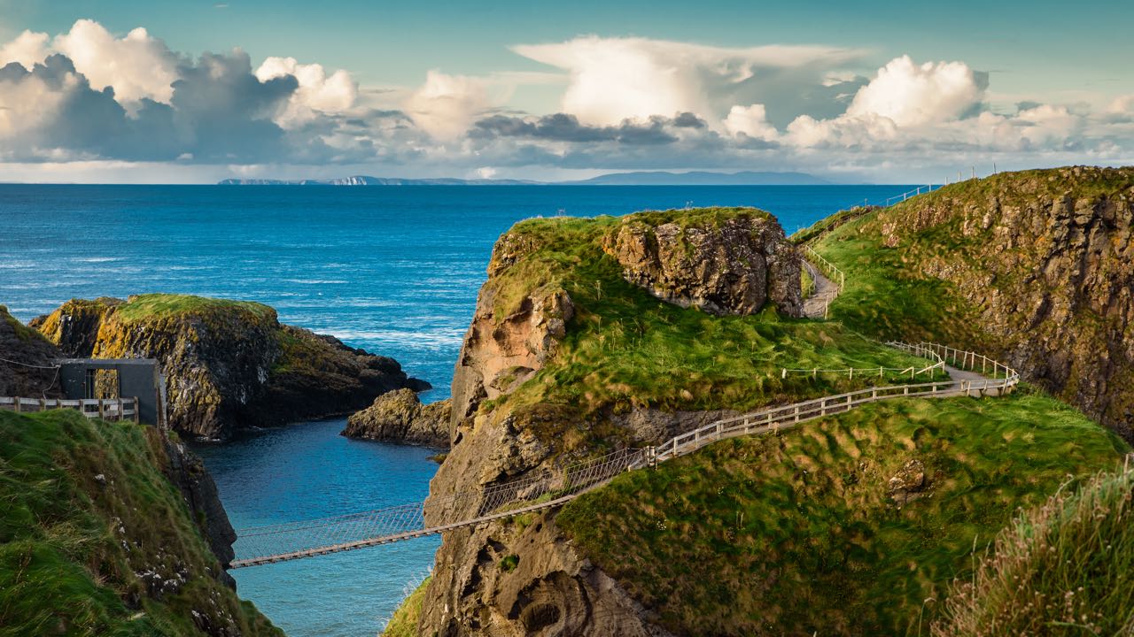 A view of Carrick-a-Rede Rope Bridge just off the Causeway Coast Way