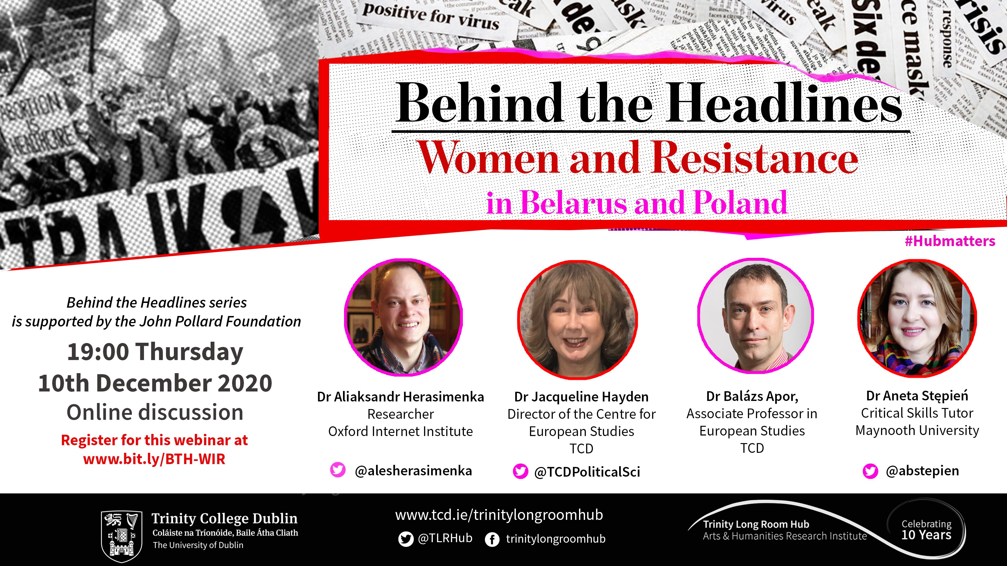 Behind the Headlines' panel discussion, Women and Resistance in Belarus and Poland.