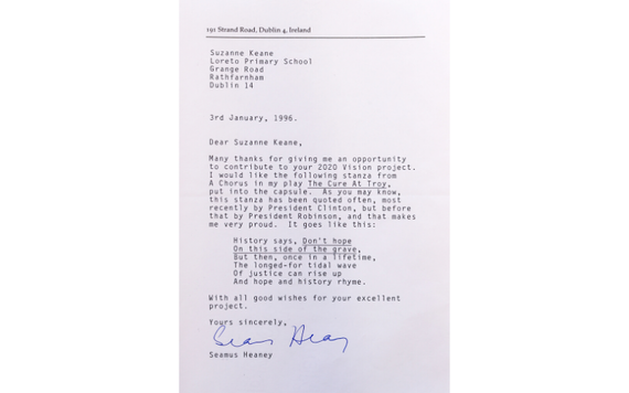 A letter by Seamus Heaney from the "20-20 Vision". A letter by Seamus Heaney from the "20-20 Vision".