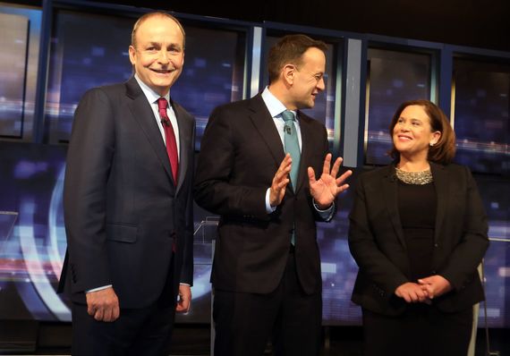 Michael Martin, Leo Varadkar and Mary Lou McDonald during the final leaders debate before the 2020 general election.