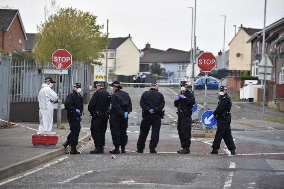 Police investigate the crime scene where Lyra McKee was shot dead. Police investigate the crime scene where Lyra McKee was shot dead.