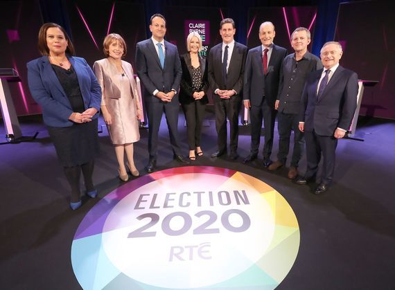 Seven party leaders at an election debate