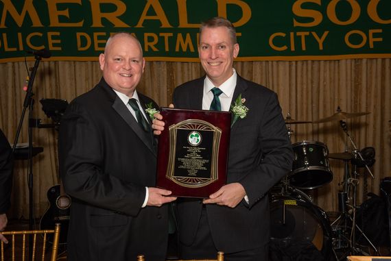 The NYPD Emerald Society dinner on February 28, where Dermot Shea was named Irishman of the Year. He is pictured with Emerald Society President Detective Scott Lloyd. (Photo courtesy NYPD Press Office) The NYPD Emerald Society dinner on February 28, where Dermot Shea was named Irishman of the Year. He is pictured with Emerald Society President Detective Scott Lloyd. (Photo courtesy NYPD Press Office)