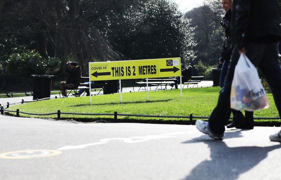 A sign in St. Stephen's Green shows exactly what two meters is. A sign in St. Stephen's Green shows exactly what two meters is.