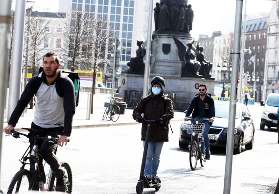 Cycling on O'Connell Street during the covid-19 outbreak. Cycling on O'Connell Street during the covid-19 outbreak.