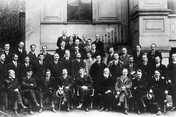 1919: Sinn Fein leaders at the First Dail Eireann. Michael Collins is pictured front row, second from left. (Getty Images)