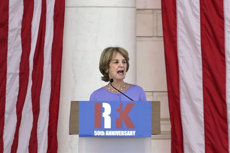 Kathleen Kennedy Townsend, Maeve McKean's mother, speaking during the memorial service for her father Robert Kennedy marking the 50th anniversary of his assassination in 2018. (Getty Images)