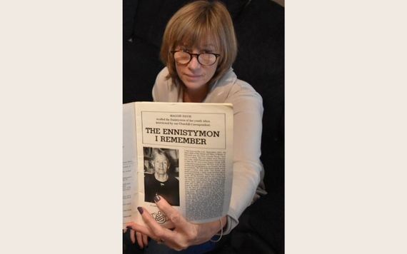 Ruth Carolan with article written by her great grandmother, who does not mention her first daughter, born out of wedlock, who immigrated to Boston, then Providence, in 1927. Credit: Michael Carolan Ruth Carolan with article written by her great grandmother, who does not mention her first daughter, born out of wedlock, who immigrated to Boston, then Providence, in 1927. Credit: Michael Carolan