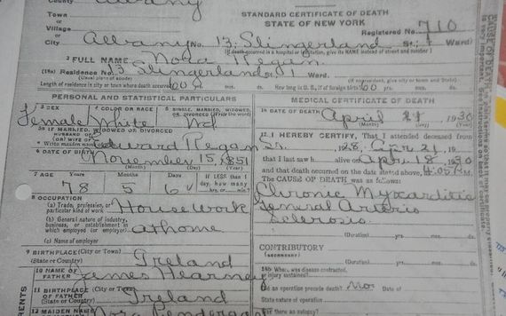 Nora Hearney Regan’s death certificate on which her birthplace simply says Ireland. Nora Hearney Regan’s death certificate on which her birthplace simply says Ireland.