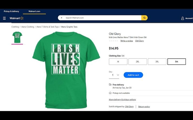Walmart Criticized For Irish Lives Matter Shirts - roblox t shirt walmart