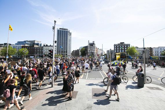 O'Connell Bridge, Dublin: Anti-racism march heads for the US Embassy, in the wake of George Floyd's death. O'Connell Bridge, Dublin: Anti-racism march heads for the US Embassy, in the wake of George Floyd's death.