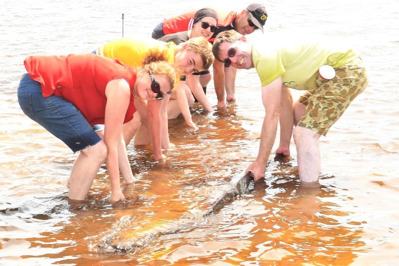 Cathal McDonagh, with mum Eileen, dad Peter McDonagh, Breana McCulloch and Declan Greene, putting the log boat back to where it was first discovered near Lisacul, Co. Roscommon. (Courtesy Mick McCormack)