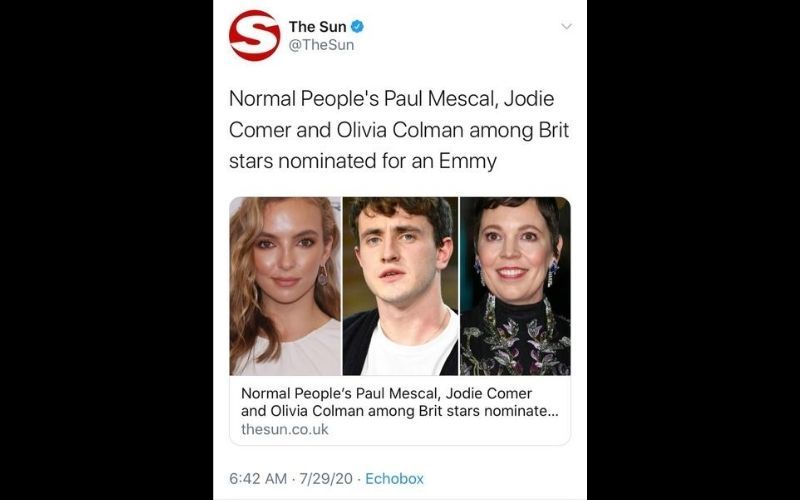A screengrab from The Sun's Twitter account on July 29, 2020
