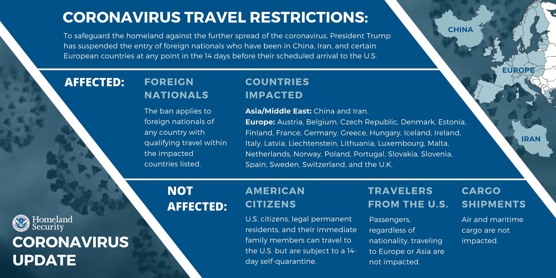 US Coronavirus travel restrictions (Department of Homeland Security)
