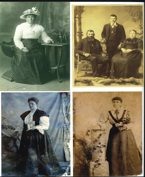Daughters of Catherine Tully and Joseph Watkins: top left - Harriett (1857 - 1935), top right - Mary Ann 'Polly' (1854 - 1902), bottom left - Margaret 'Maggie', bottom right - Ellen (1862 – 1941) Daughters of Catherine Tully and Joseph Watkins: top left - Harriett (1857 - 1935), top right - Mary Ann 'Polly' (1854 - 1902), bottom left - Margaret 'Maggie', bottom right - Ellen (1862 – 1941)