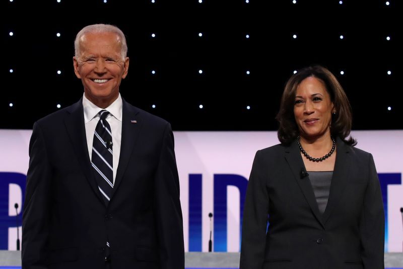 Joe Biden and Kamala Harris take the stage at the Democratic Presidential Debate at the Fox Theatre in Detroit, Michigan. Joe Biden and Kamala Harris take the stage at the Democratic Presidential Debate at the Fox Theatre in Detroit, Michigan.