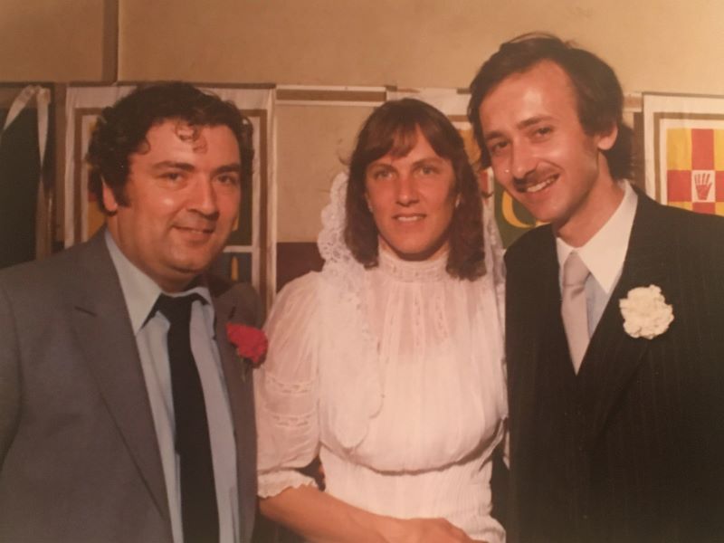 John Hume at wedding of Ted Smyth to Mary Breasted in New York City, 1980. (Courtesy Ted Smyth)