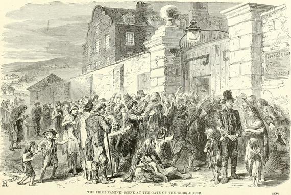 During the famine in Ireland many who didn't emigrate ended in workhouses in exchange for food During the famine in Ireland many who didn't emigrate ended in workhouses in exchange for food