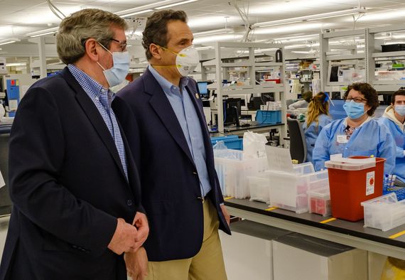 Michael Dowling and Governor Andrew Cuomo tour Northwell’s Health Core Lab in New Hyde Park, Long Island on April 19. Michael Dowling and Governor Andrew Cuomo tour Northwell’s Health Core Lab in New Hyde Park, Long Island on April 19.