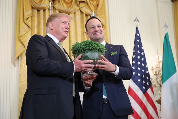 Leo Varadkar presents Donald Trump with a bowl of shamrocks in 2018. Rolling News