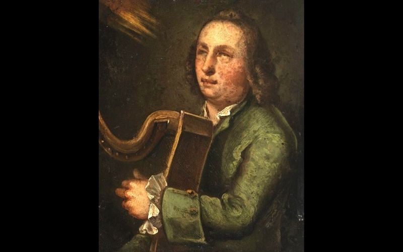 Portrait of Turlough Carolan, from R.B. Armstrong "The Irish and Highland Harps", Edinburgh, David Douglas, 1904. (Public Domain)