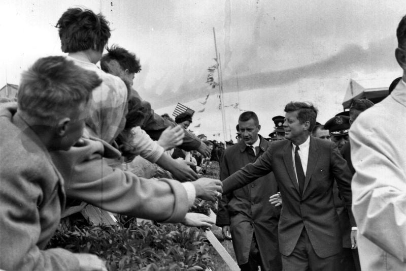 Kennedy greets the crowd during his visit to Ireland. Getty