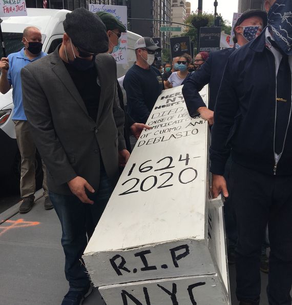A “casket” proclaiming New York hospitality dead.