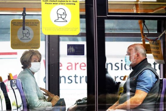 Wearing masks on Dublin's Luas. Wearing masks on Dublin's Luas.