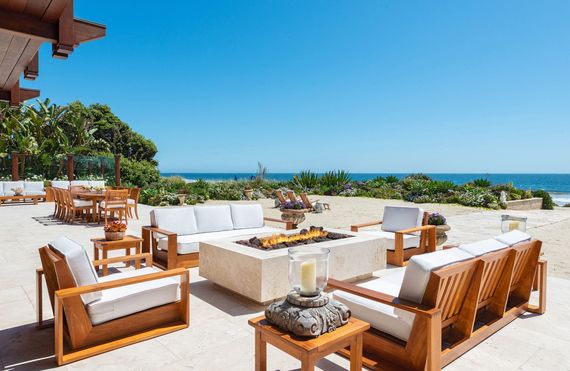Outdoor seating at Pierce Brosnan's Malibu home. Outdoor seating at Pierce Brosnan's Malibu home.