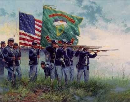 A painting of the Irish Brigade, the Fighting 69th, fighting below their famous flag. A painting of the Irish Brigade, the Fighting 69th, fighting below their famous flag.