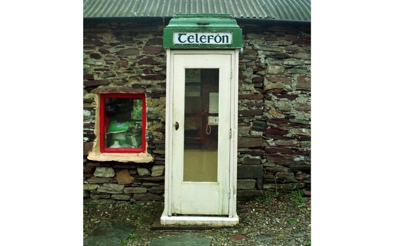 Green telephone boxes. Green telephone boxes.