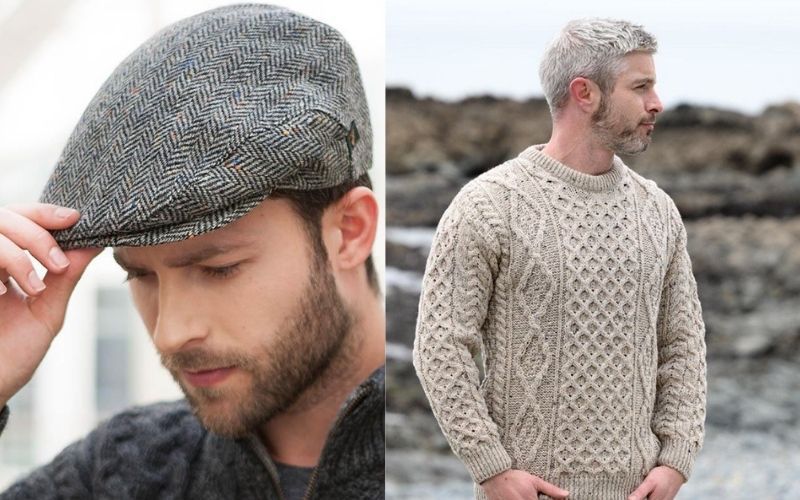 Mucros Weavers Trinity Herringbone Cap and Aran Woollen Mills Sweater