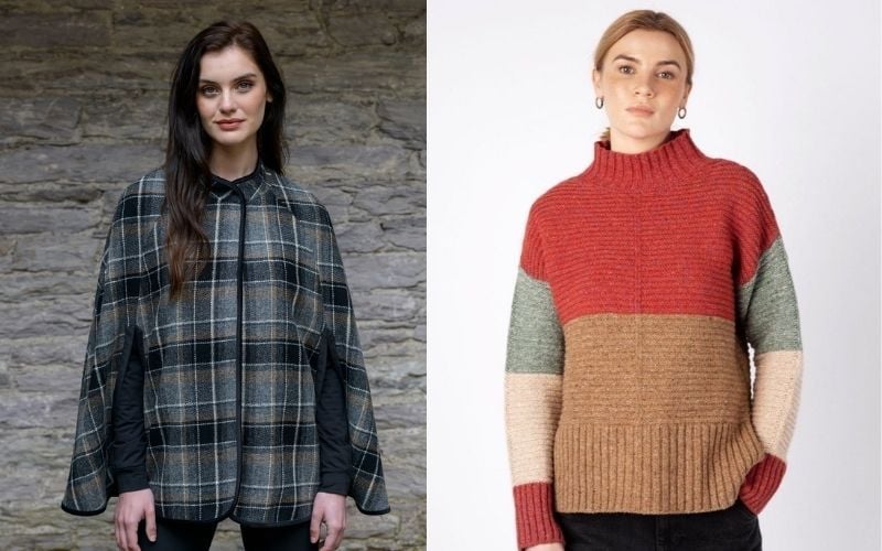 Mucros Weavers Poncho and Ireland’s Eye Knitwear Funnel Neck Sweater