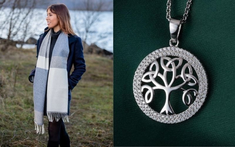 Foxford Woollen Mills Lambswool Scarf and Celtic Tree of Life Necklace 