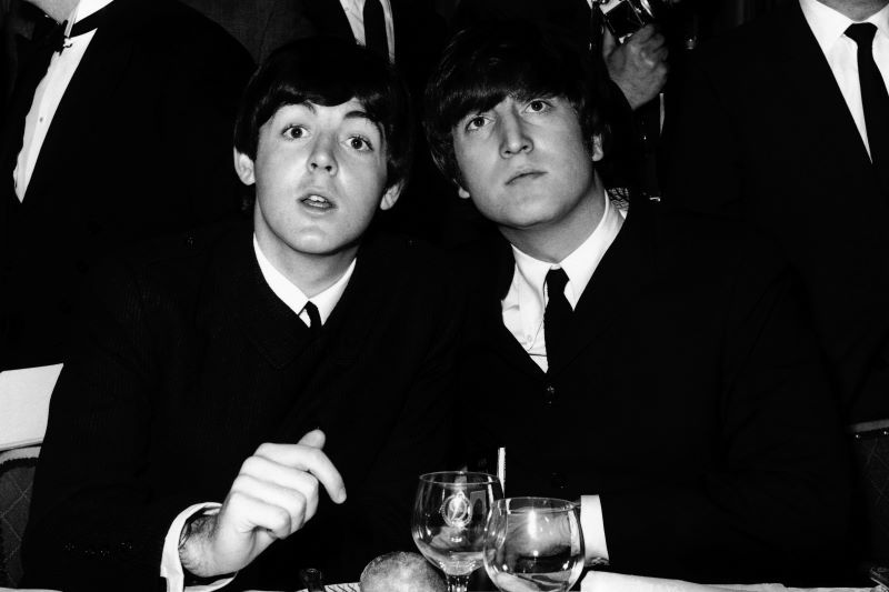 September 13, 1964: Beatles Paul McCartney (left) and John Lennon (1940 - 1980) at the Variety Club Showbusiness Awards held at the Dorchester, London. (Getty Images)